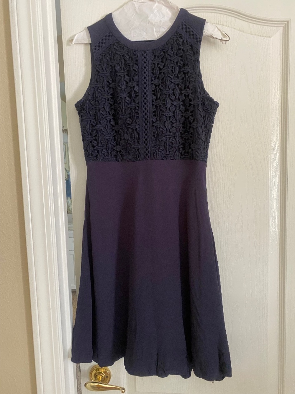 Navy Blue Lace Bodice Sleeveless Fit & Flare Dres